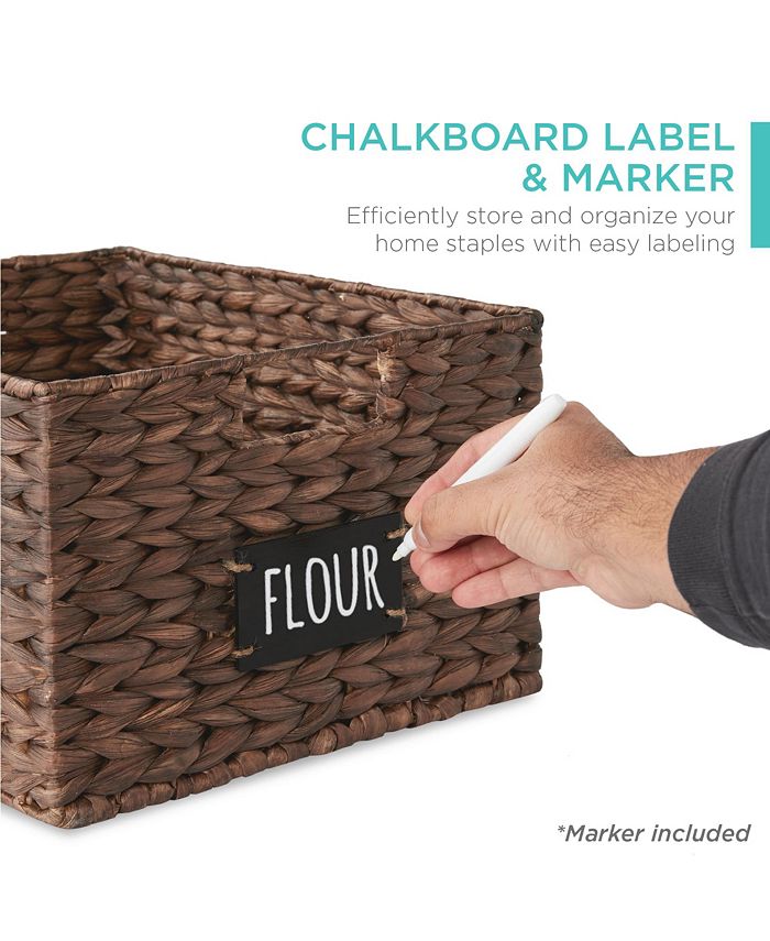 Best Choice Products Set of 2 16in Woven Water Hyacinth Pantry Baskets w/ Chalkboard Label, Chalk Marker - Brown -A3-1032