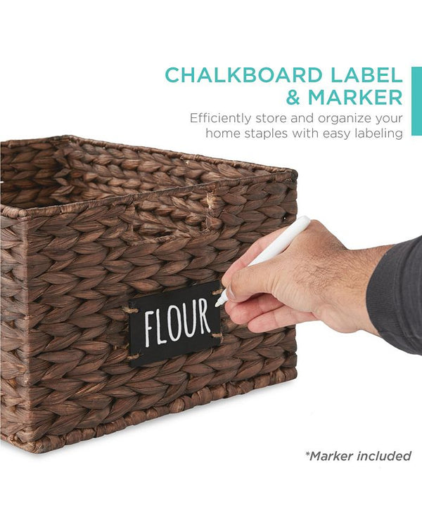 Best Choice Products Set of 2 16in Woven Water Hyacinth Pantry Baskets w/ Chalkboard Label, Chalk Marker - Brown -A3-1032