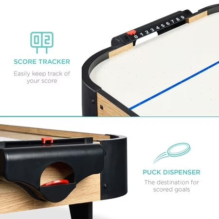Best Choice Products 40in Air Hockey Arcade Table w/ 100V Motor, Electric Fan, 2 Strikers, 2 Pucks - Natural - A5 - 1415