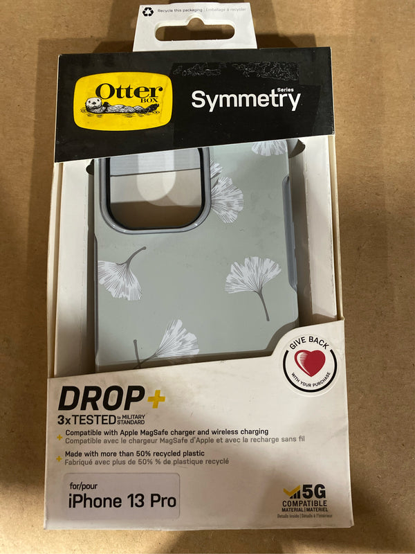 OtterBox iPhone 13 Pro Symmetry Series Case - Gingko Gray: Bump-Resistant Leaf Design - K1 - 1405