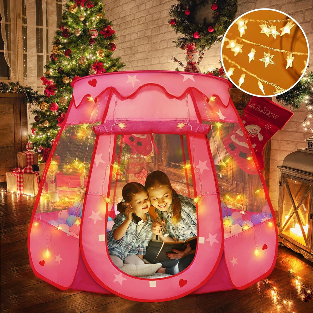 Pop Up Princess Tent with Star Light, Toys for 2 3 Year Old Girl Birthday Gift, Ball Pit for Baby with 1 Carrying Bag, Foldable Kids Play Tent for Toddlers, Two Year Old Girl Toy Indoor Outdoor 1379