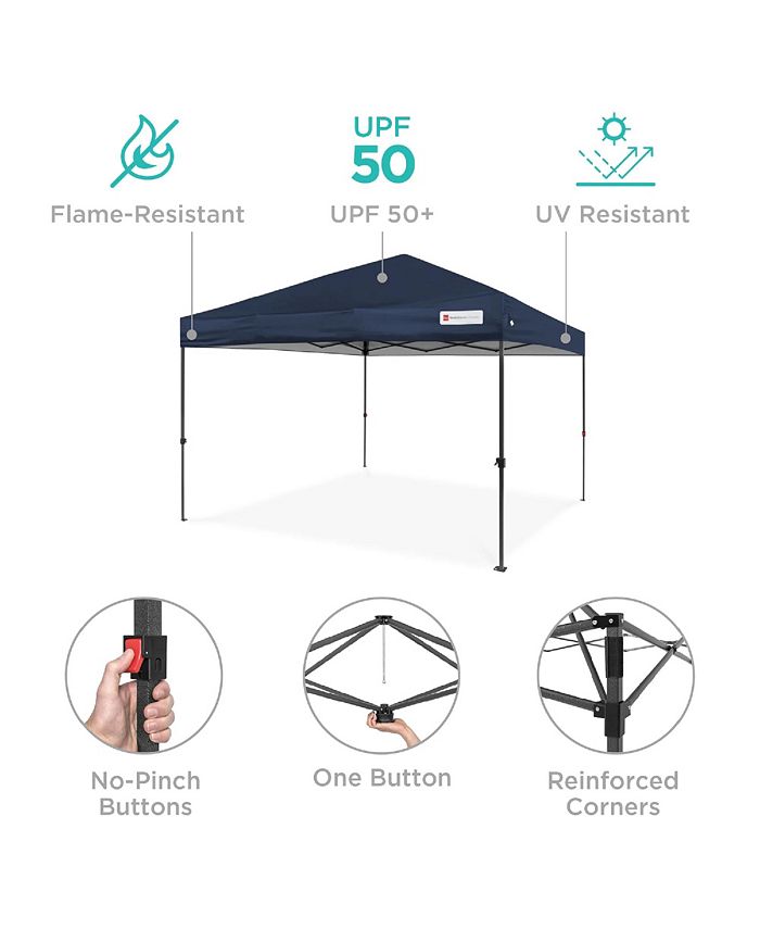 Best Choice Products 10x10ft Easy Setup Pop Up Canopy w/ 1-Button Setup, Wheeled Case, 4 Weight Bags - Blue - B3 - 450