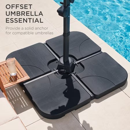 Best Choice Products 4-Piece Cantilever Offset Patio Umbrella Stand Square Base Plate Set w/ Easy-Fill Spouts - Black - D1 - 997