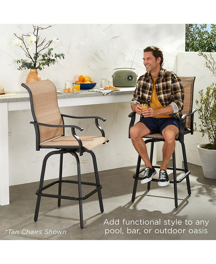 Best Choice Products Set of 2 Outdoor Swivel Bar Stools, Patio Barstool Chairs w/ 360 Rotation, All-Weather Mesh - Brown -M3-0013