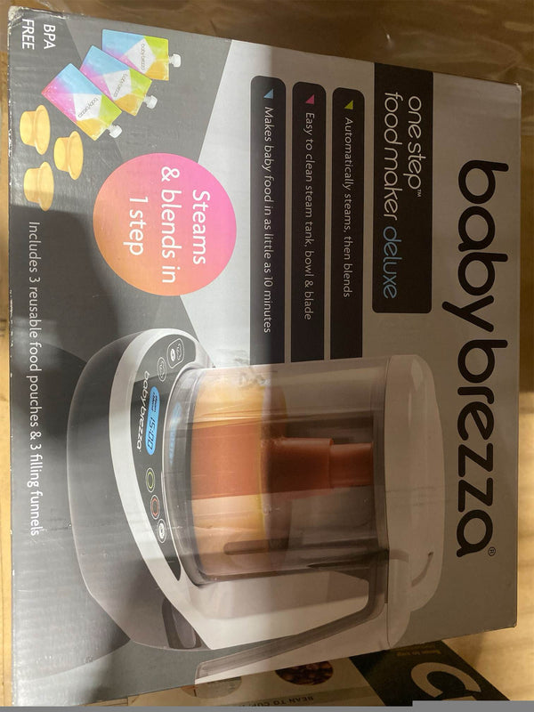 Baby Brezza One Step Baby Food Maker Deluxe   Auto shut Off, Dishwasher Safe Cooker and Blender to Steam + Puree Organic Food for Infants + Toddlers - Set of 3 Pouches + 3 Funnels - B10 - 1249
