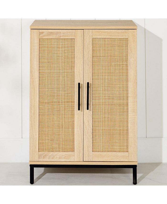 Best Choice Products 2-Door Natural Rattan 34 x 24in Storage Cabinet for Bathroom, Living, Dining w/ Adjustable Shelves - Tan/Beige- G10 - 1048