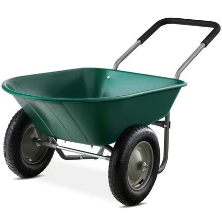 Best Choice Products Dual-Wheel Home Wheelbarrow Yard Garden Cart for Lawn, Construction - Green 1229