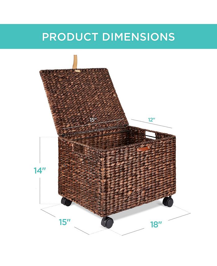Best Choice Products Hyacinth Rolling Filing Cabinet Mobile Organizer Storage Basket w/ Lid, Locking Wheels - Brown -A8-0416