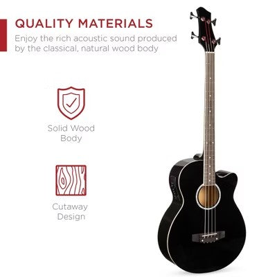 Best Choice Products 22-Fret Full Size Acoustic Electric Bass Guitar w/ 4-Band Equalizer, Adjustable Truss Rod - Black -B3-0457