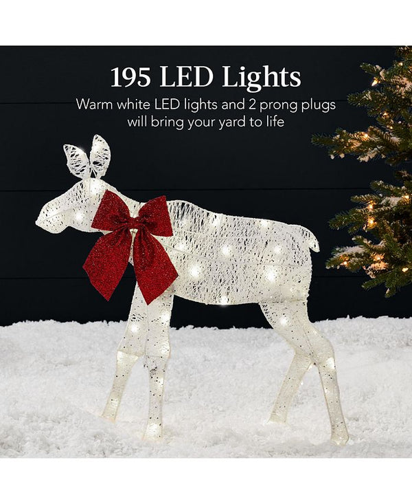 Best Choice Products 4ft 3-Piece Lighted 2D Christmas Moose Set Outdoor D cor w/ 195 LED Lights, Stakes - White - No Size - B11 - 1481