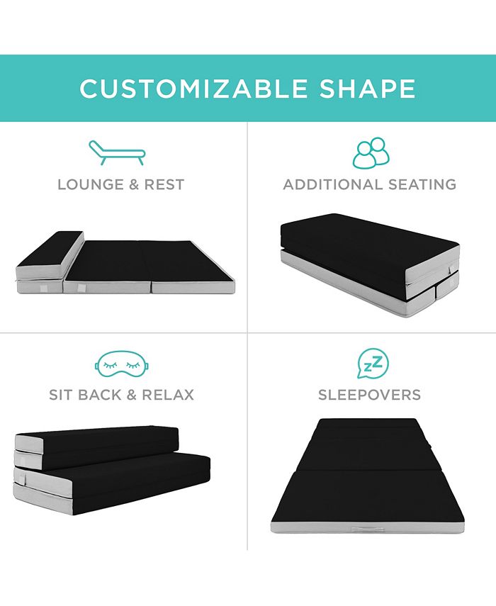 Best Choice Products 4in Thick Folding Portable Onyx Black Mattress Topper w/ Carry Case, Washable Cover - Black - Twin -K2-0040