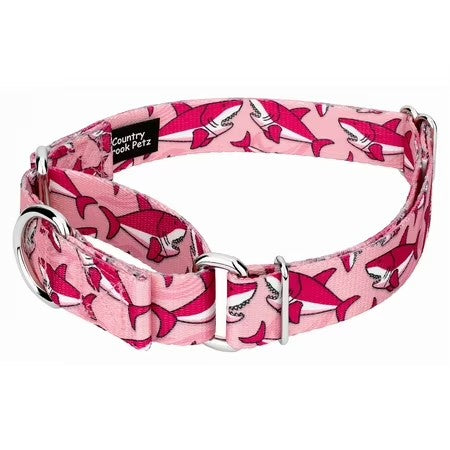 Country Brook Petz  Pink Sharks Martingale Dog Collar, Large