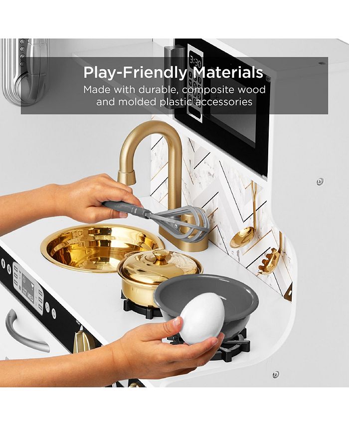 Best Choice Products Pretend Play Kitchen Wooden Toy Set for Kids w/ Telephone, Utensils, Oven, Microwave - White -C8-0489