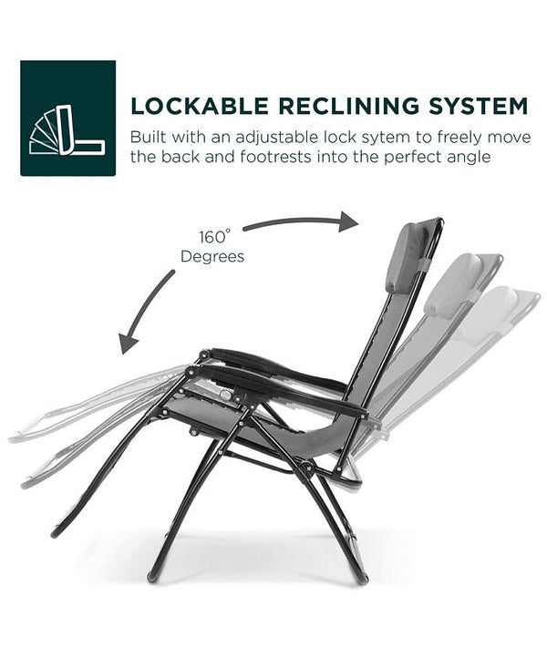 Best Choice Products Oversized Zero Gravity Chair, Folding Outdoor Patio Recliner w/ Cup Holder -M5 - 1598