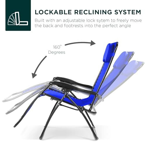 Best Choice Products Oversized Zero Gravity Chair Folding Outdoor Patio Recliner W/ Cup Holder - Cobalt Blue - A6 - 456