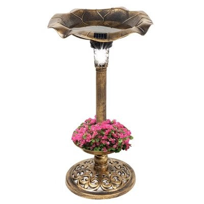 Best Choice Products Solar Lighted Pedestal Bird Bath w/ Planter, Integrated Panel - Bronze -A5-0484