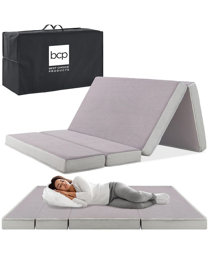 Best Choice Products 4in Thick Folding Portable Gray Mattress Topper w/ Carry Case, Washable Cover - Gray - Full - G11 - 1058