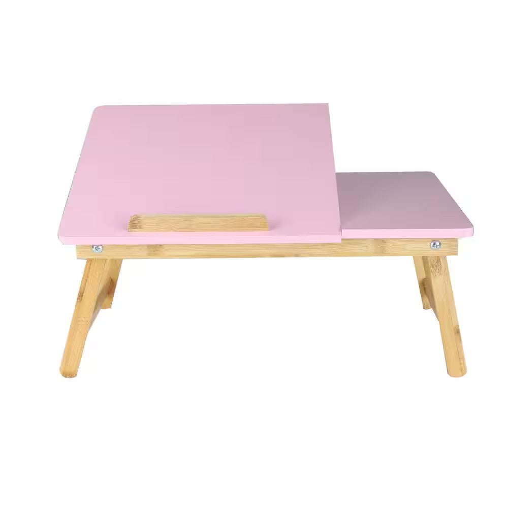 Eco-Friendly Adjustable Bamboo Laptop Bed Tray with Drawer, Pink - E11 - 239