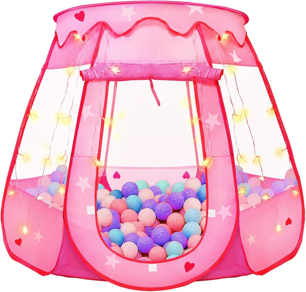 Pop Up Princess Tent with Star Light, Toys for 2 3 Year Old Girl Birthday Gift, Ball Pit for Baby with 1 Carrying Bag, Foldable Kids Play Tent for Toddlers, Two Year Old Girl Toy Indoor Outdoor 1379