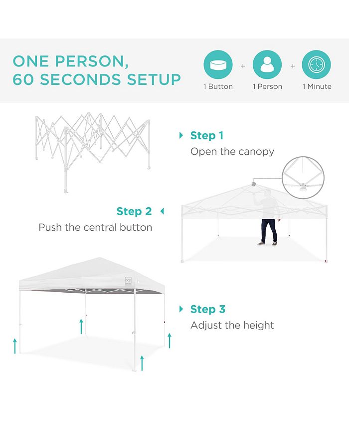Best Choice Products 10x10ft Easy Setup Pop Up Canopy w/ 1-Button Setup, Wheeled Case, 4 Weight Bags - White - L9 - 1569