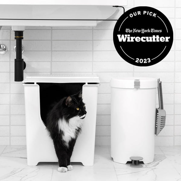 Modkat Flip Litter Box with Lid - Covered Front-Entry Cat Litter Box with Lid - Full Height Seamless Base, Leak-Proof Design - Reusable Liner, Sifting Scoop & 2 Bamboo Charcoal Filters (White) - D7 - 521