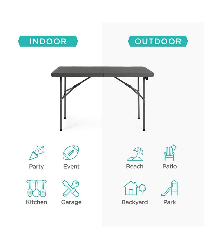 Best Choice Products 4ft Plastic Folding Table, Indoor Outdoor Heavy Duty Portable w/ Handle, Lock for Picnic - Gray - C12 - 1480