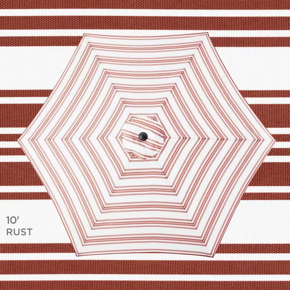10 ft. Steel Market Tilt and Crank Patio Umbrella in Rust Stripe - F1 - 1984