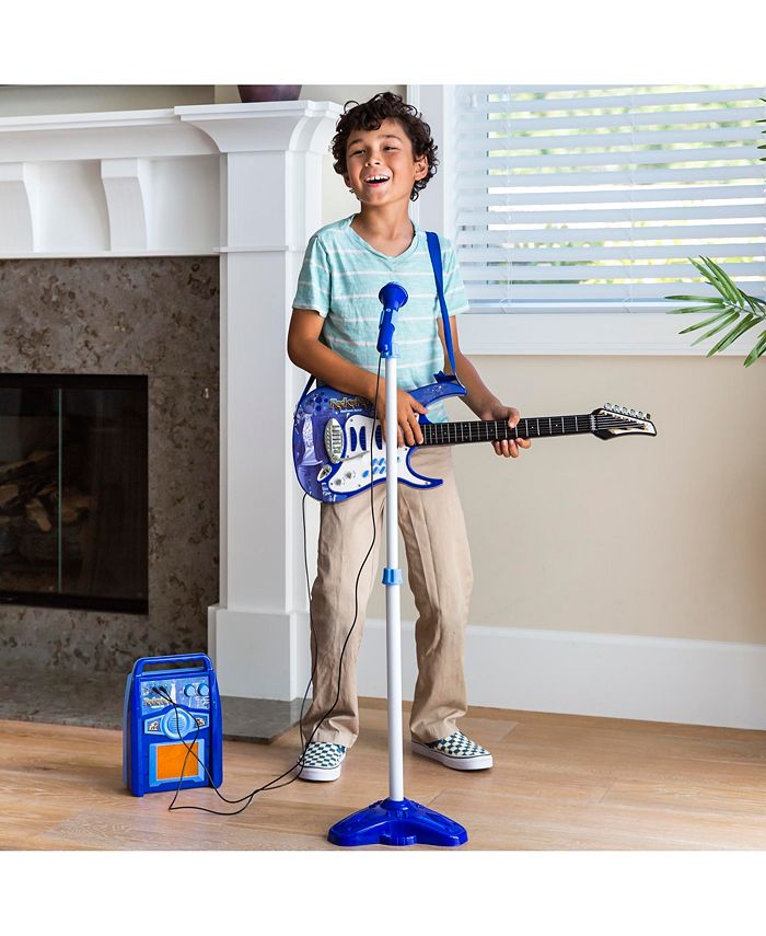 Best Choice Products Kids Electric Musical Guitar Toy Play Set w/ 6 Demo Songs, Whammy Bar, Microphone, Amp, AUX - Blue - NO SIZE -F1-1624