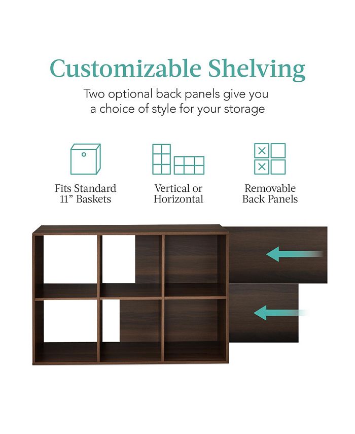Best Choice Products 6-Cube Bookshelf, 11in Display Storage System, Organizer w/ Removable Back Panels - Brown 1257b