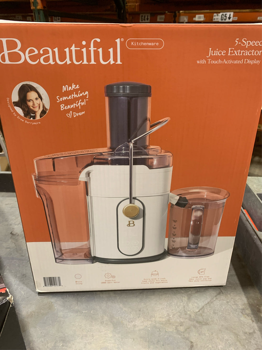 Beautiful 5-Speed 1000W Electric Juice Extractor with Touch Activated Display White Icing by Drew Barrymore -A8-1174
