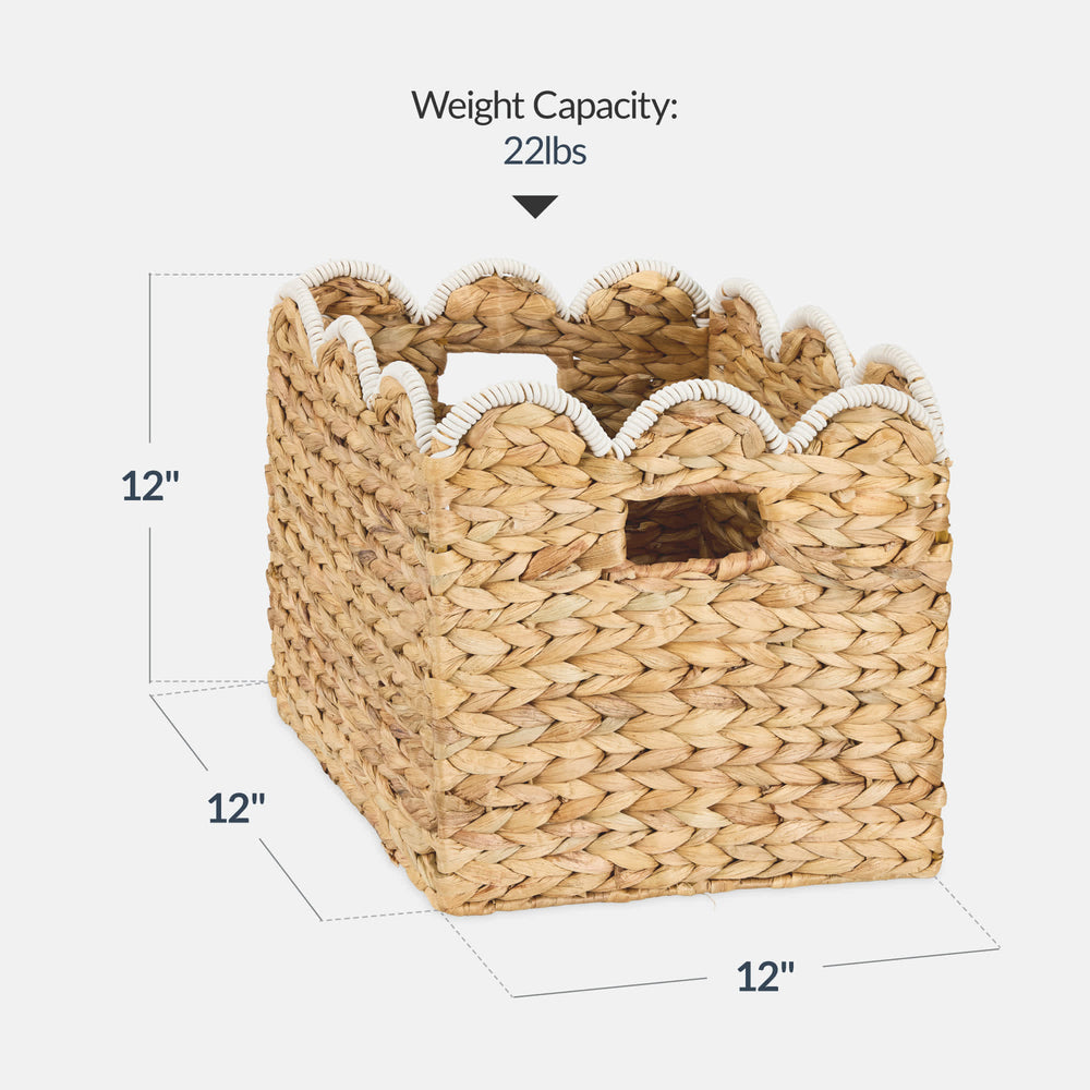 Best Choice Products Scalloped 13 x 13in Hyacinth Storage Basket Set of 5 - Natural with White Trim - G1 - 1588