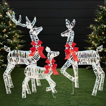 Best Choice Products 3-Piece 2D Deer Family Set, Lighted Christmas Outdoor Decoration w/ 175 Lights, Stakes - Iridecent - E6 - 1002