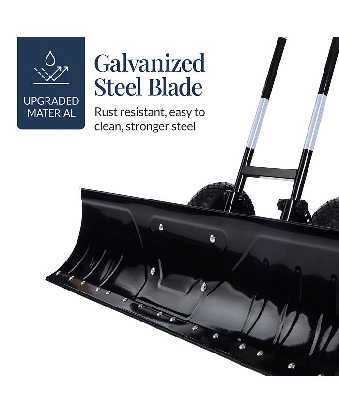 Best Choice Products Adjustable Handle, Blade Angle, Reflective Tape 36in Hand Snow Pusher w/ 2 Wheels - Black - B12 - 1484
