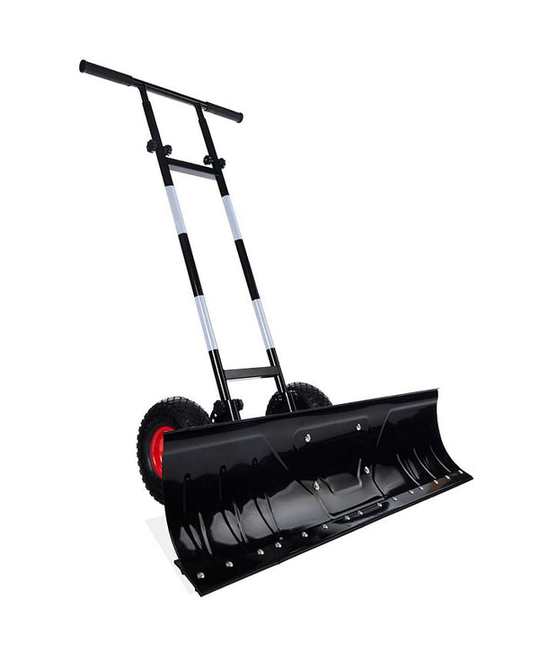 Best Choice Products Adjustable Handle, Blade Angle, Reflective Tape 36in Hand Snow Pusher w/ 2 Wheels - Black - L1 - 1366