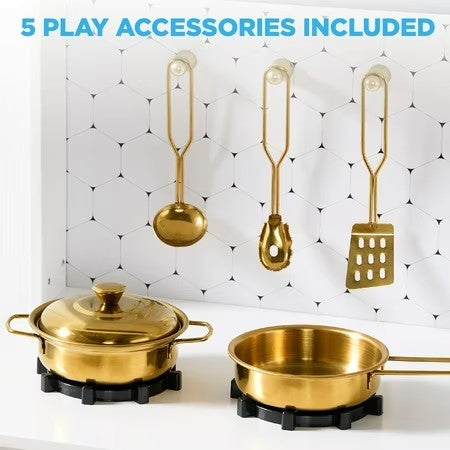 Best Choice Products Pretend Play Cottage Kitchen Wooden Toy Set for Kids w/ 5 Accessories, Oven - White - G9 - 1024