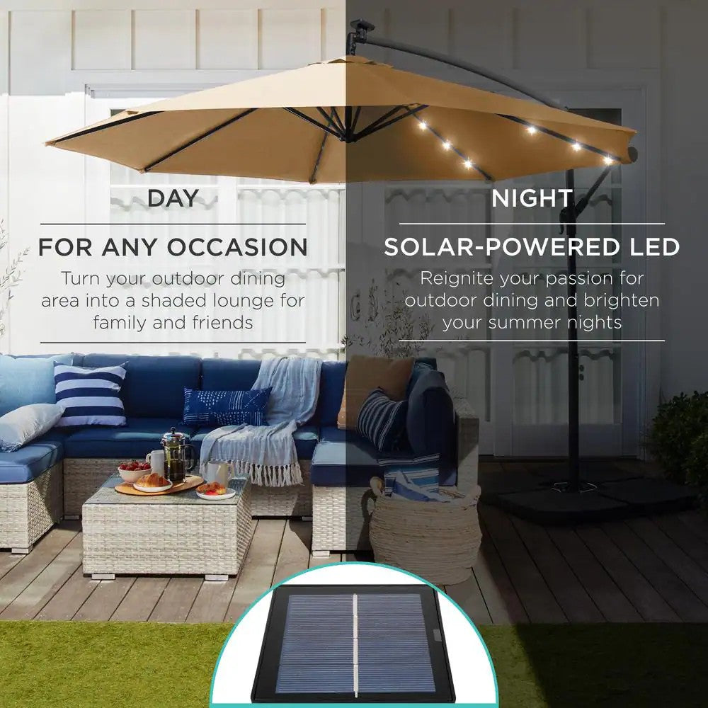 10 ft. Cantilever Solar LED Offset Patio Umbrella with Adjustable Tilt in Sand -H5-2007
