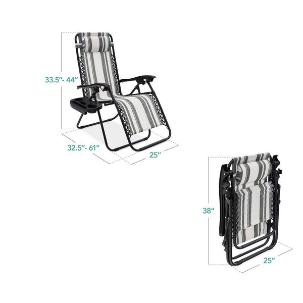 Gray Stripes Metal Zero Gravity Reclining Lawn Chair with Cup Holders (2-Pack) - D10 -597