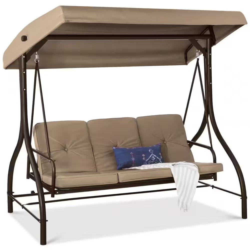 3-Person Metal Patio Swing with Desert Taupe Cushion -D1-0421