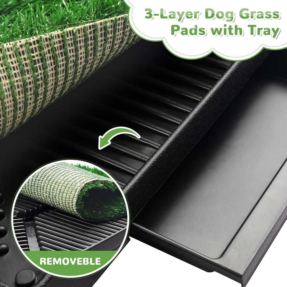 Dog Grass Pad With Tray, 25" x 20" Potty for Puppy Training, Reusable Artificial Pee Pad, Indoor/Outdoor Pet Toilet Loo, 3-Layer System - C4 - 525