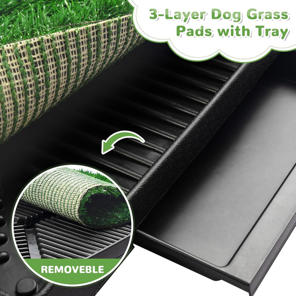 Dog Grass Pad With Tray, 25" x 20" Potty for Puppy Training, Reusable Artificial Pee Pad, Indoor/Outdoor Pet Toilet Loo, 3-Layer System - C4 - 525