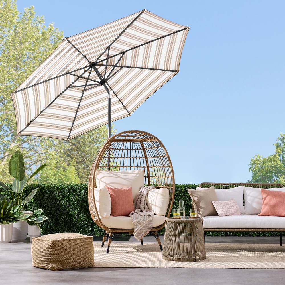 10 ft. Market Solar LED Lighted Tilt Patio Umbrella with UV-Resistant Fabric in Tan Stripe - A4 - 502