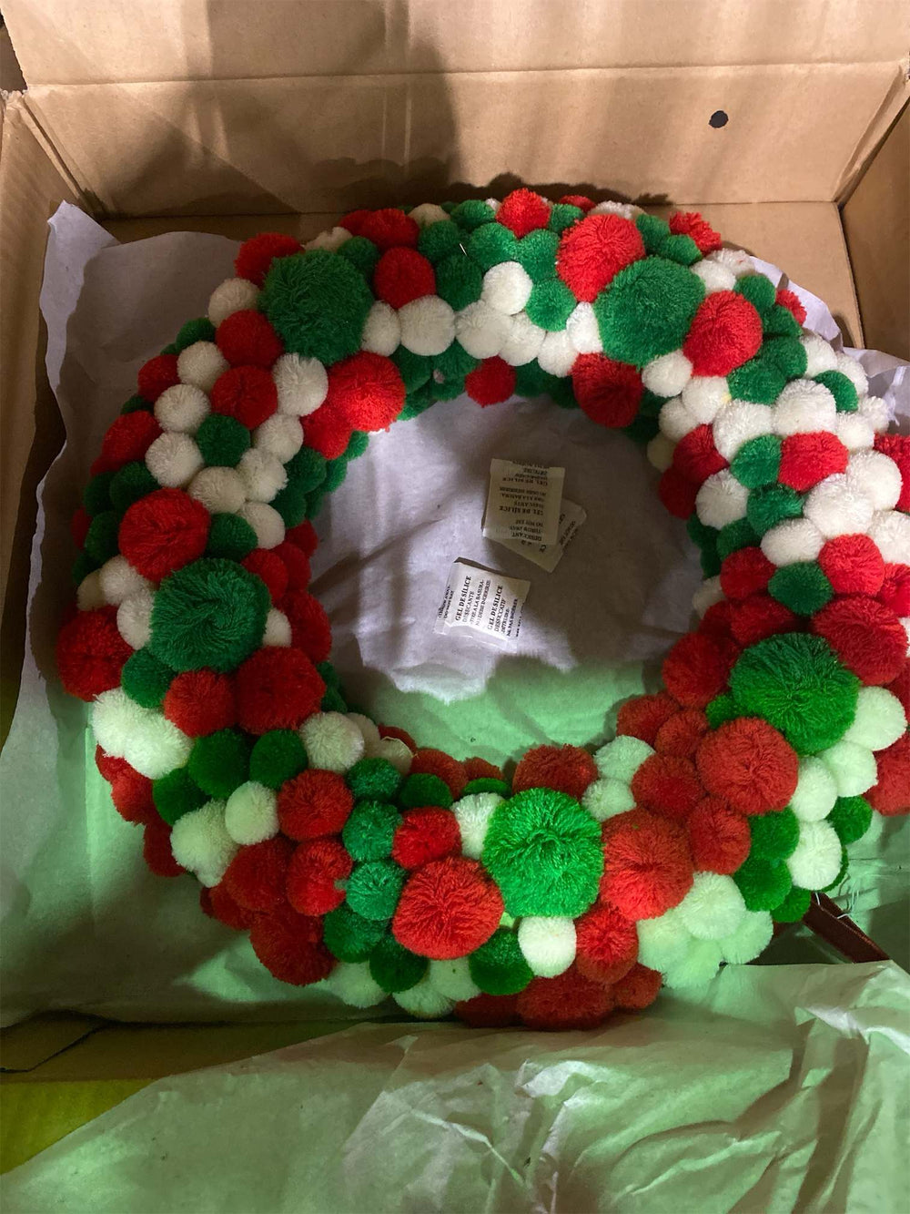 Pom Pom Ball Bead Christmas Wreath, Ball Bead Holiday Door Decor, Fair Trade Handcrafted Ball Bead Wreath for a Warm Christmas - K11 - 182