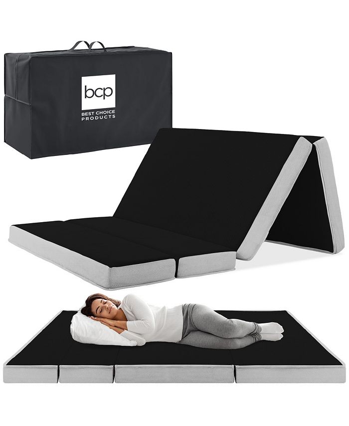 Best Choice Products 4in Thick Folding Portable Onyx Black Mattress Topper w/ Carry Case, Washable Cover - Black - Twin -K2-0040