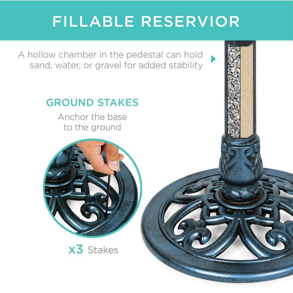 Rustic Peacock Blue Birdbath -J1-0006