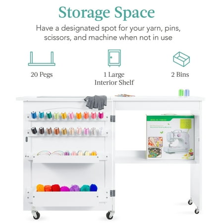 Best Choice Products Sewing Machine Table & Desk w/ Craft Storage and Trays - White - H6 - 1072