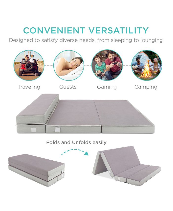 Best Choice Products 4in Thick Folding Portable Gray Mattress Topper w/ Carry Case, Washable Cover - Gray - Full - G11 - 1058