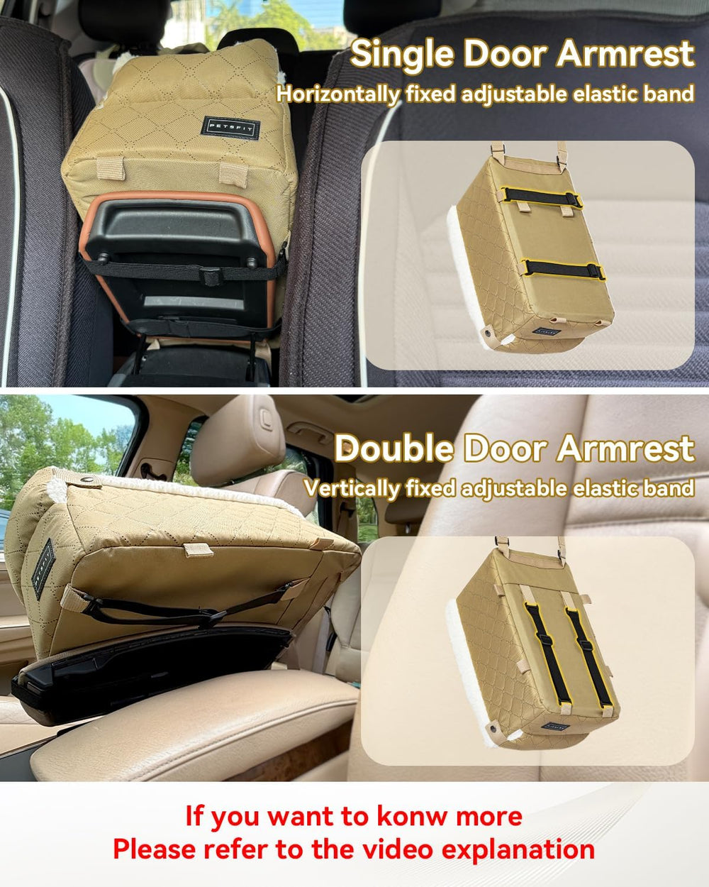PETSFIT Dog Car Seats for Small Dogs with Safe Protection Hooks, Small Dog Car Seat with Upgraded Safety Tethers, Washable Cushion, Center Console Dog Car Seat (Yellow) - J1 - 1987