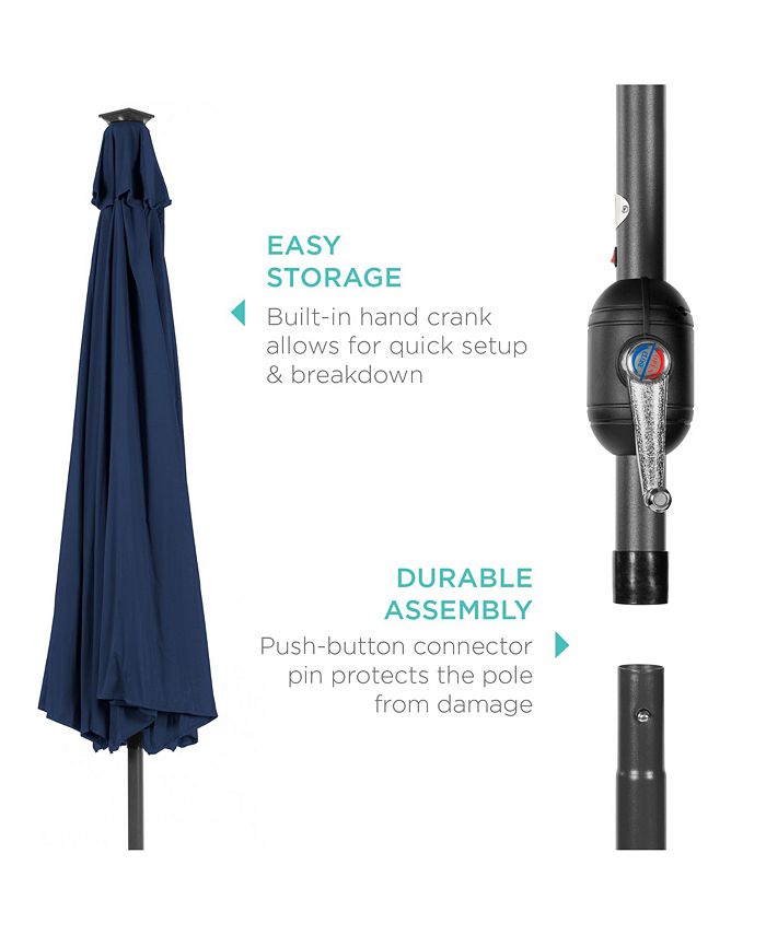 Best Choice Products 10ft Solar LED Lighted Patio Umbrella w/ Tilt Adjustment, UV-Resistant Fabric - Blue - F1 - 1974