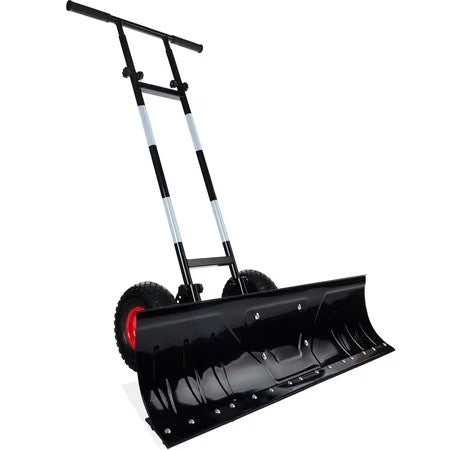 Best Choice Products 36in Galvanized Blade Hand Snow Pusher w/ 2 Wheels, Adjustable Handle, Blade Angle - Black - B13 - 1495