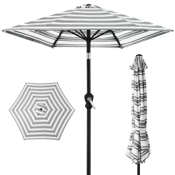 10 ft. Steel Market Tilt and Crank Patio Umbrella in Black Stripe 1809